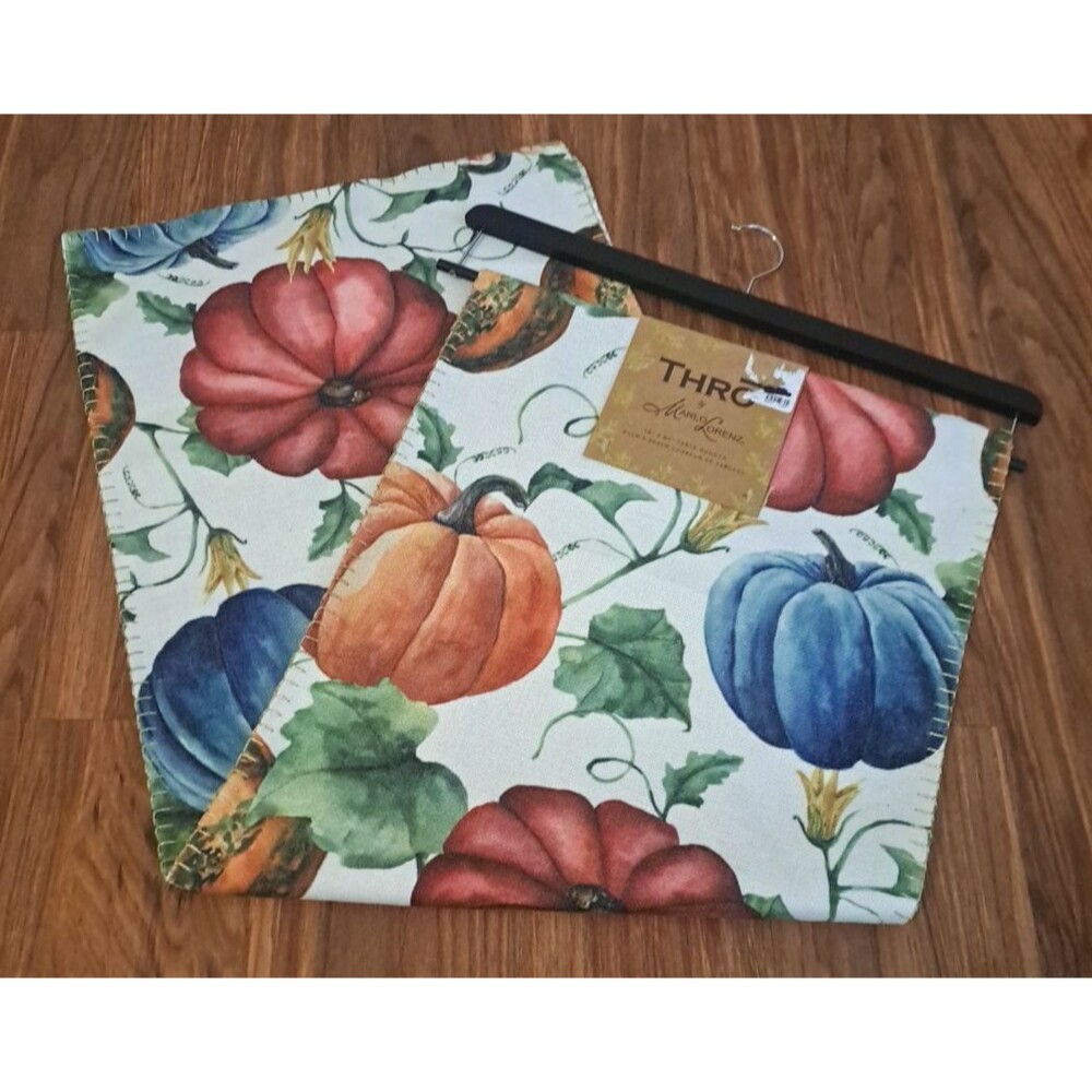NEW Thro by Marlo Lorenz Table Runner Pumpkins Fall Harvest Thanksgiving 16x80